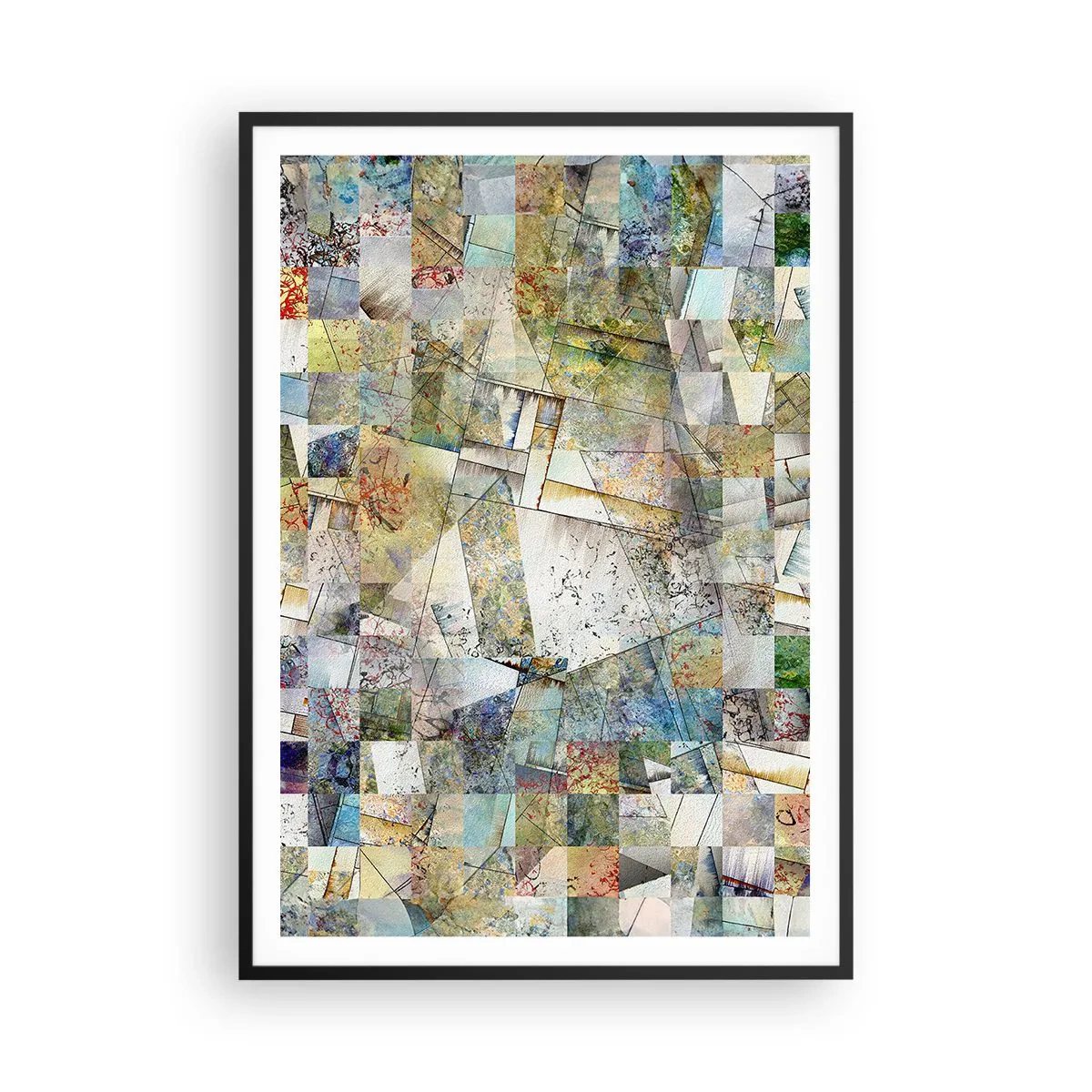 Pôster com moldura preta - Embaralhamento geométrico - 70x100 cm