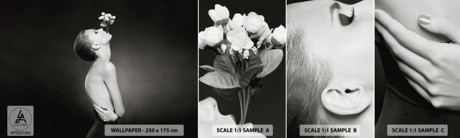 Amostra de Papel de Parede Standard Eco - Elegância excêntrica - Corpo, Flores, Modelo - 100x30 cm