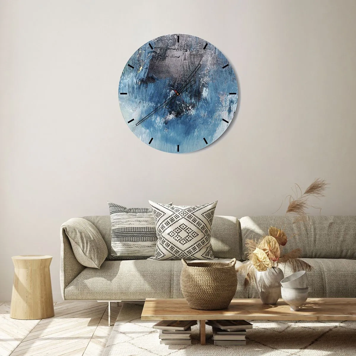 Relógio de parede - Relógio em vidro - Textura abstrata em tons de azul - 30x30cm - Rapsódia em azul - Decoração de parede moderna para a sala de estar, cozinha e quarto ARTTOR