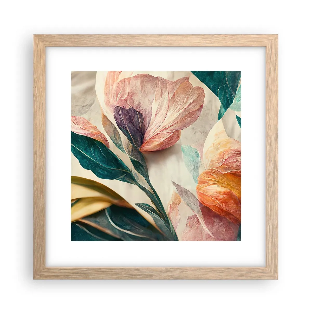 Pôster com moldura de carvalho claro - Flores das ilhas do sul - 30x30 cm