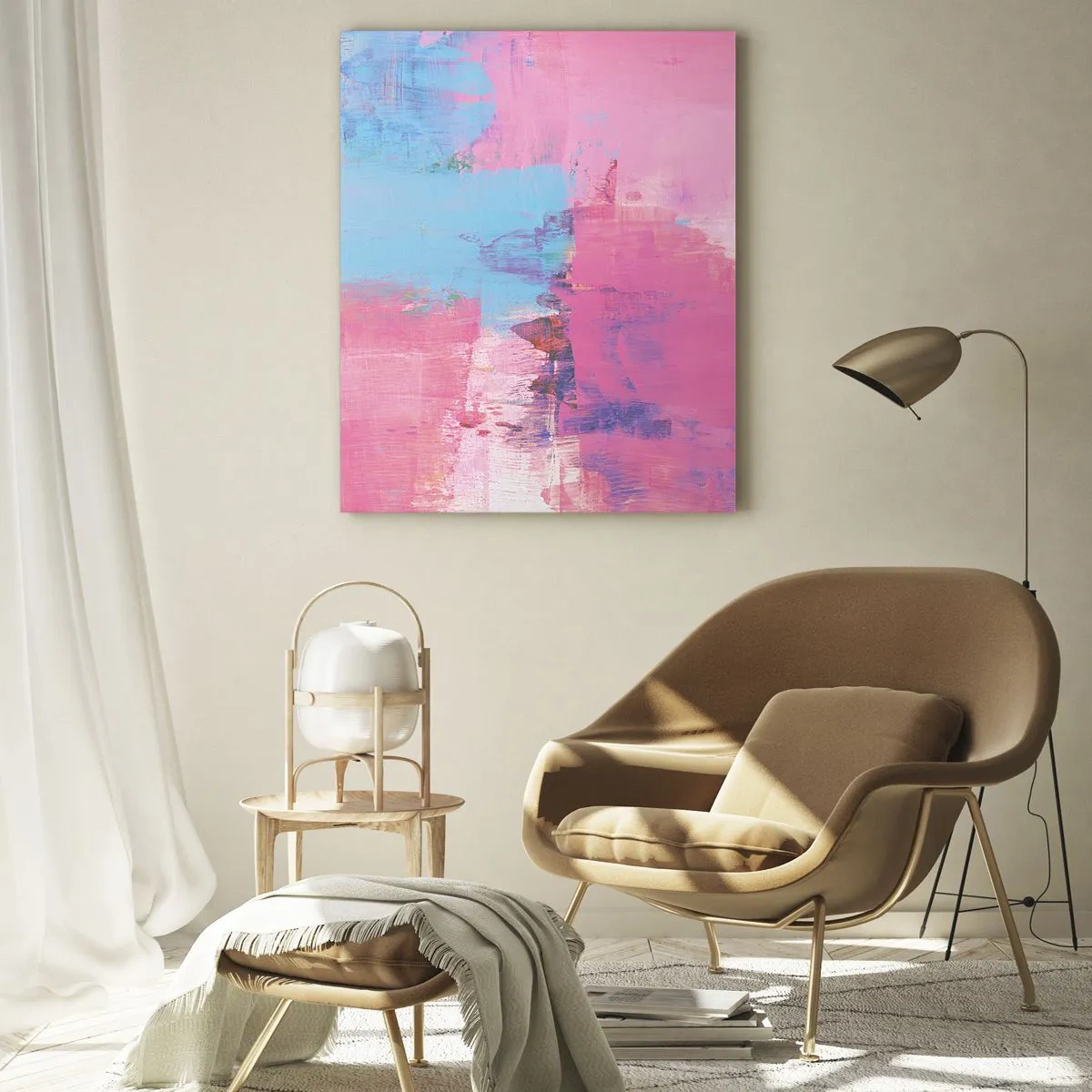 Quadro em vidro - Rosa, azul e uma pitada de luz - 80x120 cm
