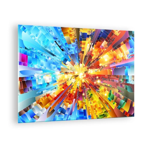 Quadro em vidro - Uma explosão abstrata de cores em uma composição dinâmica e geométrica. - 70x50cm - In medias res - Decoração de parede moderna para a sala de estar e quarto ARTTOR