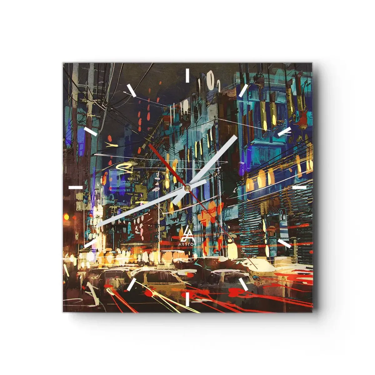 Relógio de parede - Relógio em vidro - O alvoroço da rua à noite - 30x30 cm