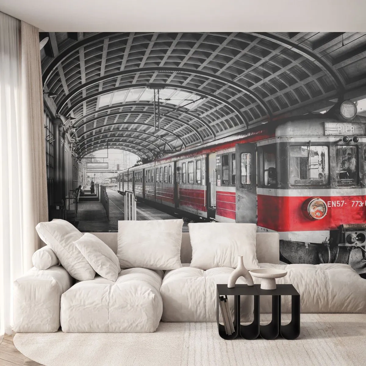 Papel de parede personalizado Adesivo Deluxe Sticker - Talvez seja a viagem de sua vida? - Trem de passageiros, Estação Ferroviária, Plataforma