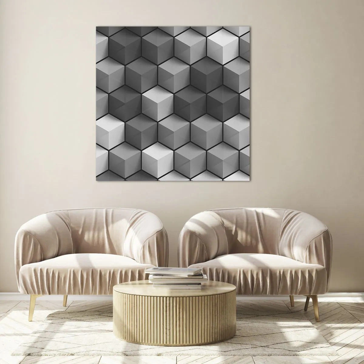Quadro em vidro - Quebra-cabeça cubista - 30x30 cm