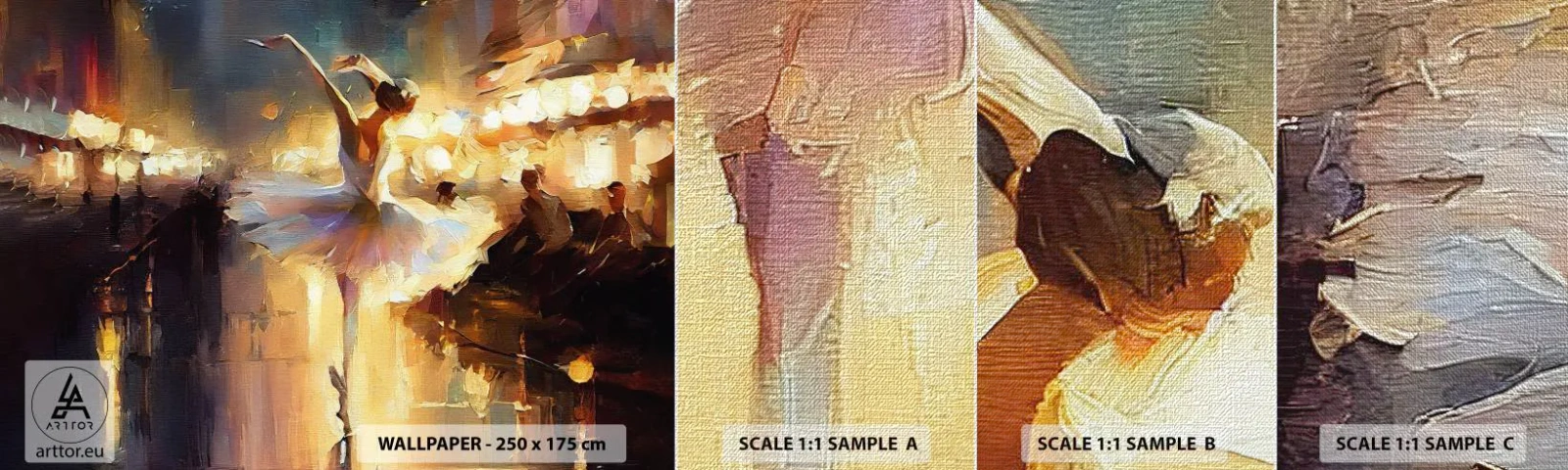 Amostra de papel de parede Premium Canvas - Milagre na rua - Bailarina, Dança, Cor óleo - 100x30 cm