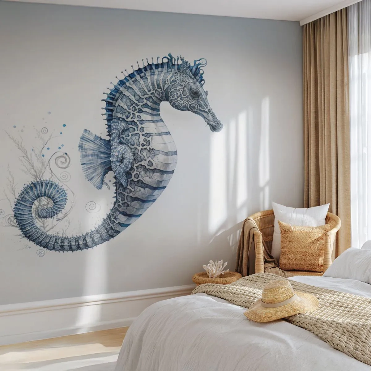 Papel de Parede Premium Sand - Uma piada sutil da natureza - Cavalo marinho, Beira-mar, Recife de corais - 450x315 cm