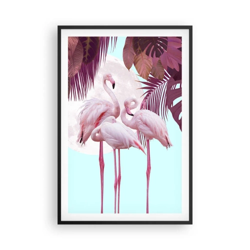 Pôster com moldura preta - Três graças de pássaros - 61x91 cm