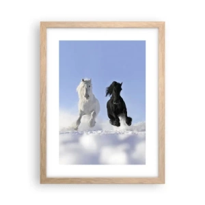 Pôster com moldura de carvalho claro - Galope preto e branco - 30x40 cm