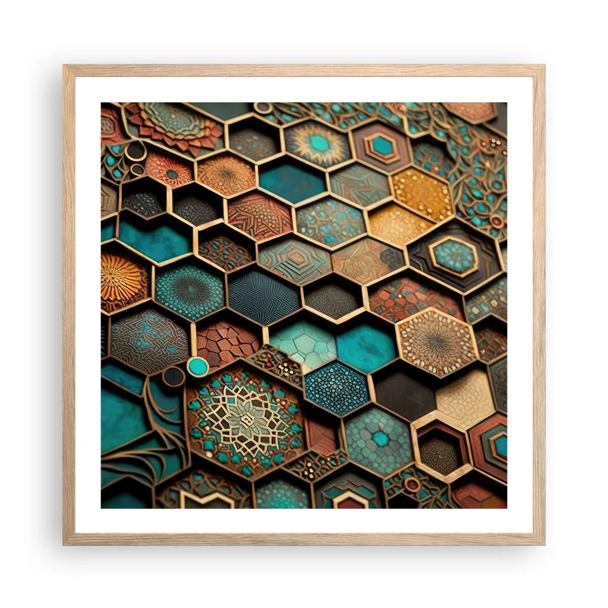 Pôster com moldura de carvalho claro - Ornamentos árabes – variação - 60x60 cm
