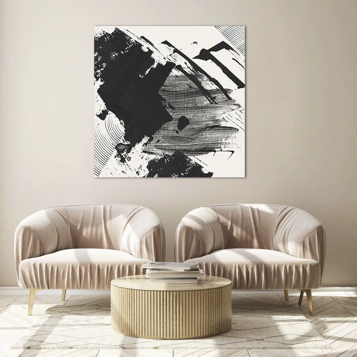Quadro em vidro - Abstração – expressão do preto - 60x60 cm