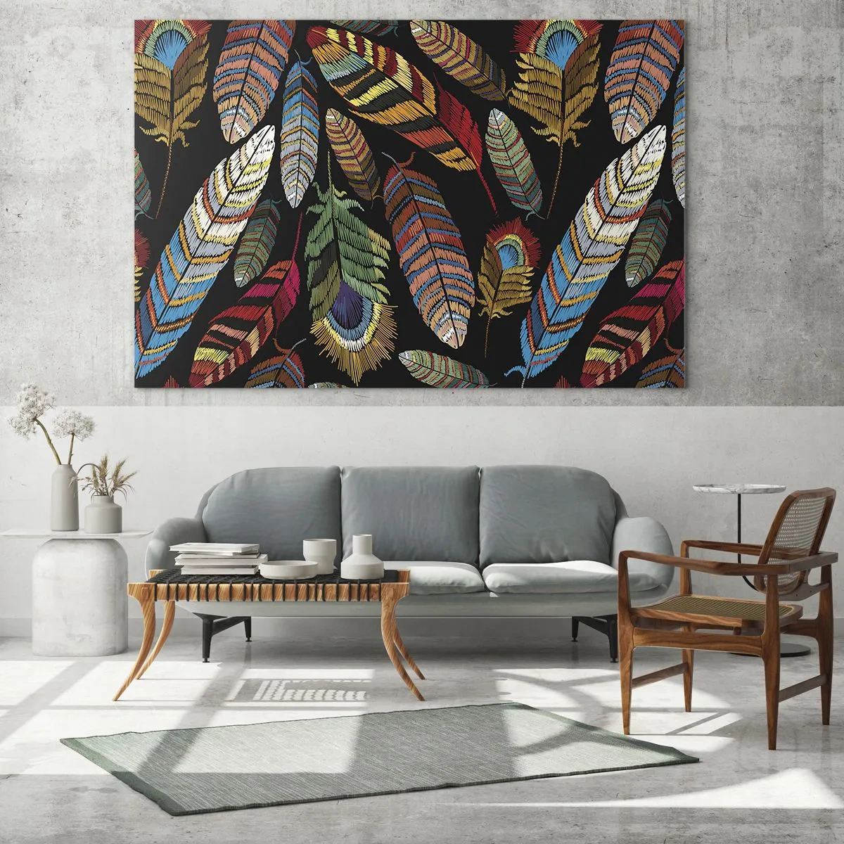 Quadro em vidro - O carnaval dos pássaros - 90x30 cm