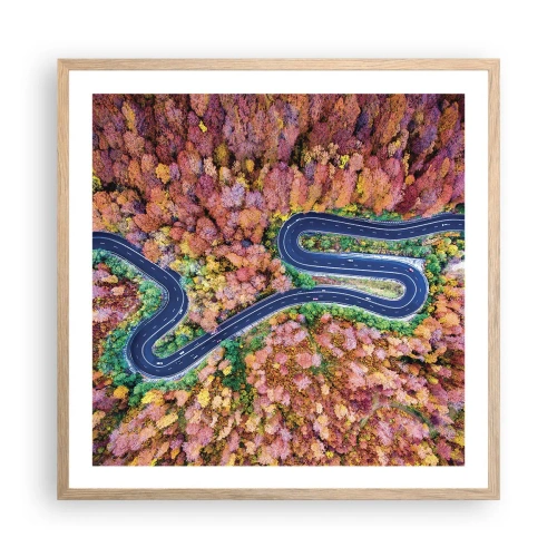 Pôster com moldura de carvalho claro - Estrada sinuosa pela floresta - 60x60 cm