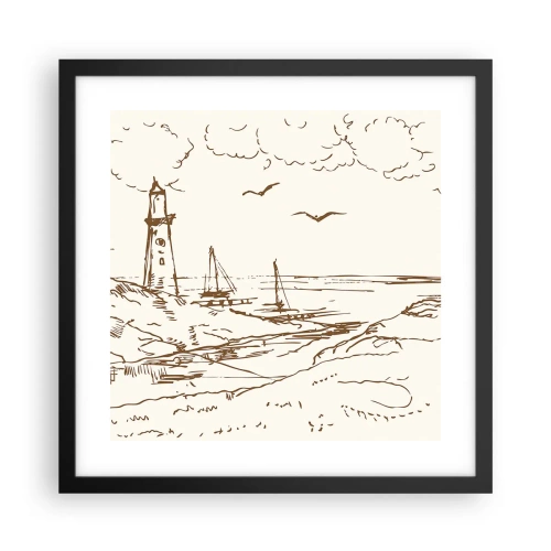 Pôster com moldura preta - Esboço das memórias do verão - 40x40 cm