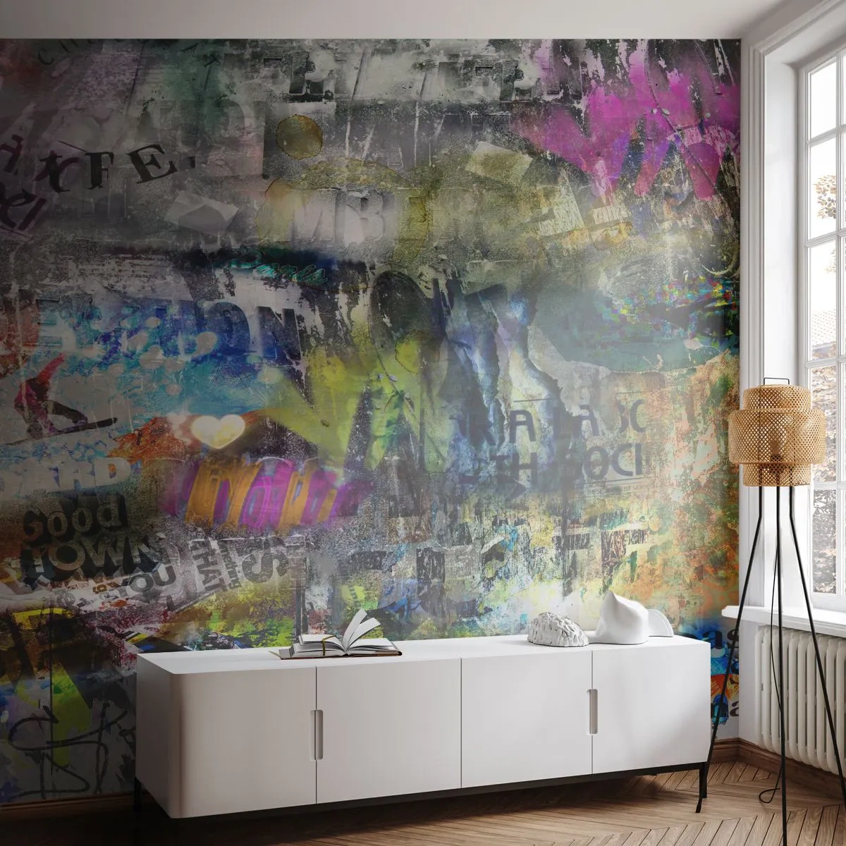 Papel de Parede Standard Eco - Colagem de memórias - Grafite, Mural, Padrão Moderno - 450x315 cm