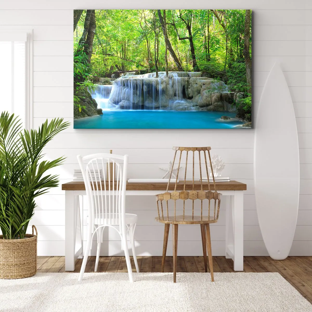 Quadro em tela - Afogar-se na turquesa e vegetação - 120x80 cm