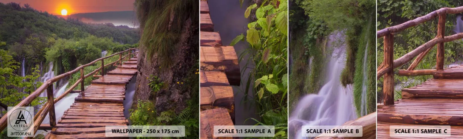 Amostra de papel de parede autocolante Deluxe Sticker - Beleza inacreditável - Paisagem, Cachoeira, Croácia - 100x30 cm