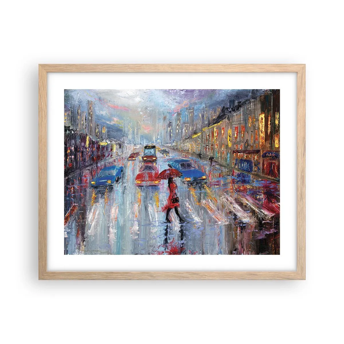 Pôster com moldura de carvalho claro - Tarde chuvosa na cidade - 50x40 cm