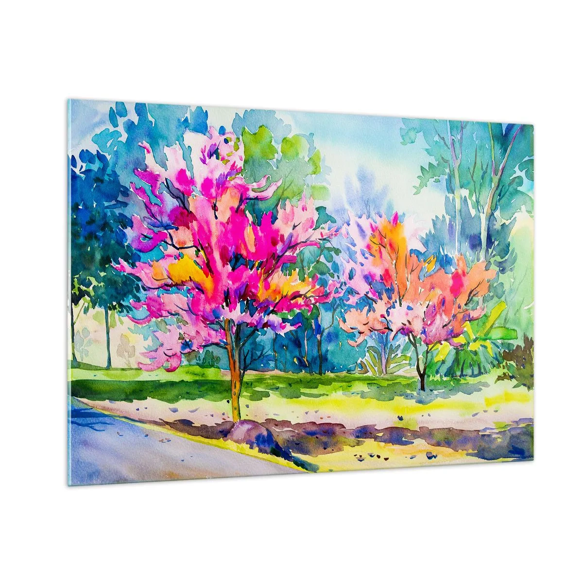 Quadro em vidro - Um jardim arco-íris no brilho da primavera - 100x70 cm