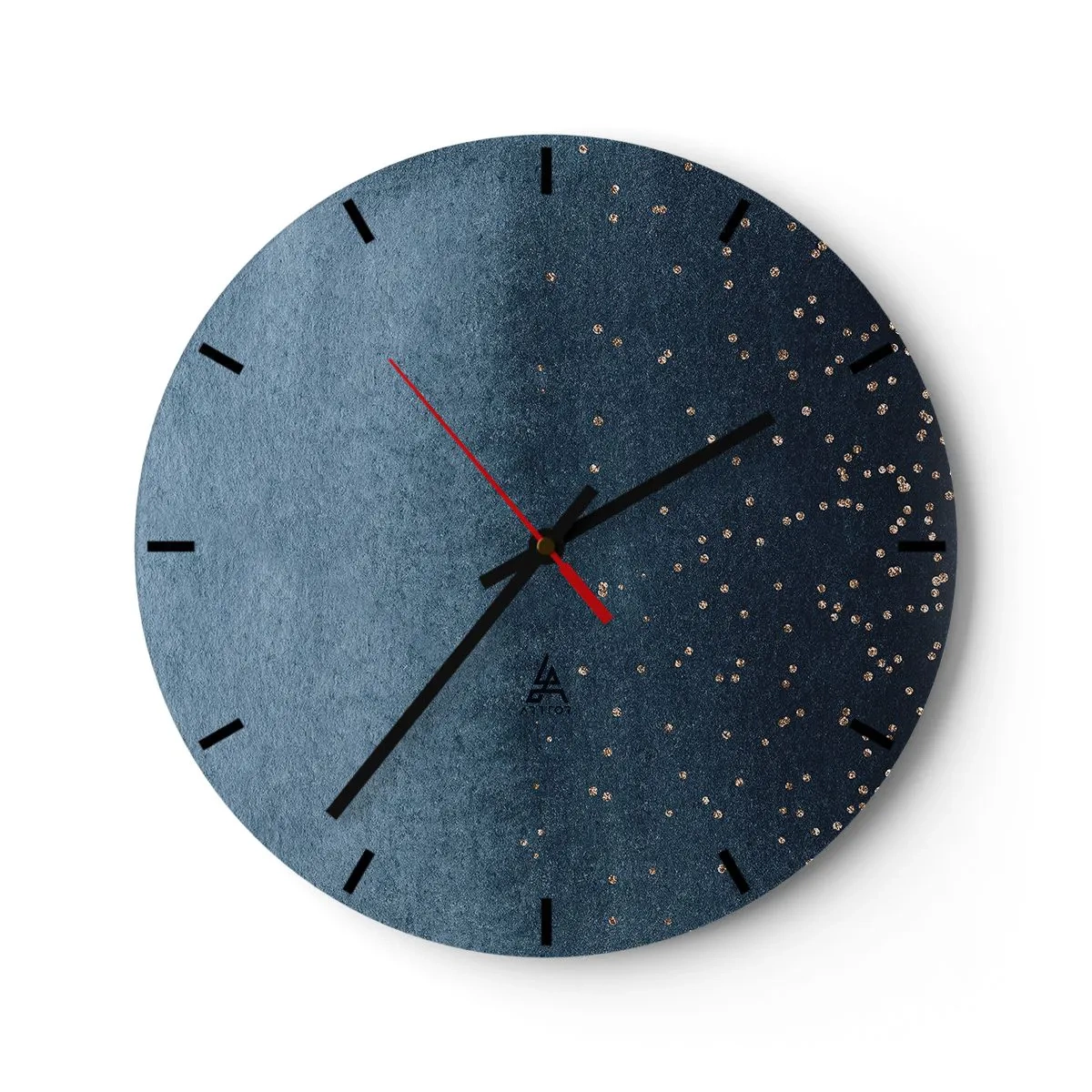 Relógio de parede - Relógio em vidro - Textura azul marinho com pequenos pontos dourados - 30x30cm - Composição – fases azuis - Decoração de parede moderna para a sala de estar, cozinha e quarto ARTTOR