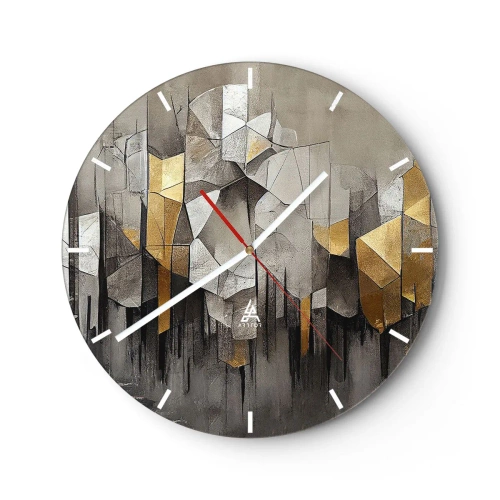Relógio de parede - Relógio em vidro - Estrutura geométrica com tons de cinza e dourado - 30x30cm - Composição de gelo e luz - Decoração de parede moderna para a sala de estar, cozinha e quarto ARTTOR