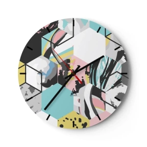 Relógio de parede - Relógio em vidro - Hexágonos abstratos em cores pastel - 30x30cm - Hexágonos e cubos em seis cores - Decoração de parede moderna para a sala de estar, cozinha e quarto ARTTOR