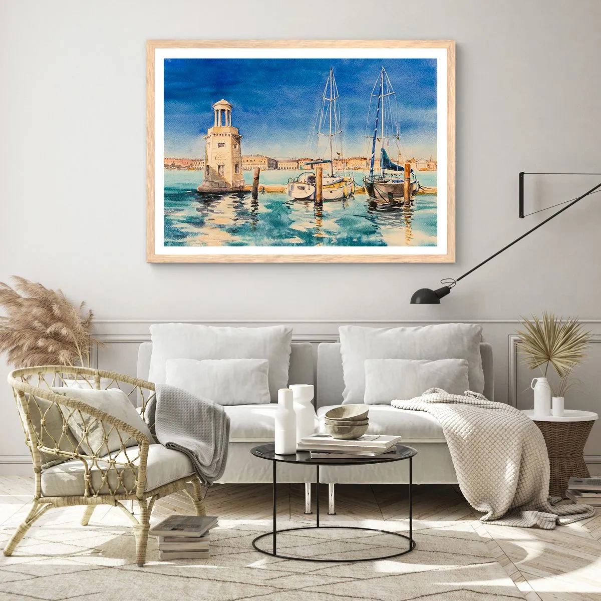 Pôster com moldura de carvalho claro - Lagoa ensolarada - 50x40 cm