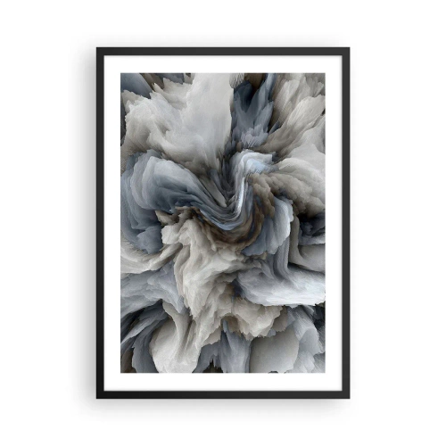 Pôster com moldura preta - Uma explosão abstrata de cores em tons de cinza e azul. - 50x70cm - Pedra e flor - Decoração de parede moderna para a sala de estar e quarto ARTTOR
