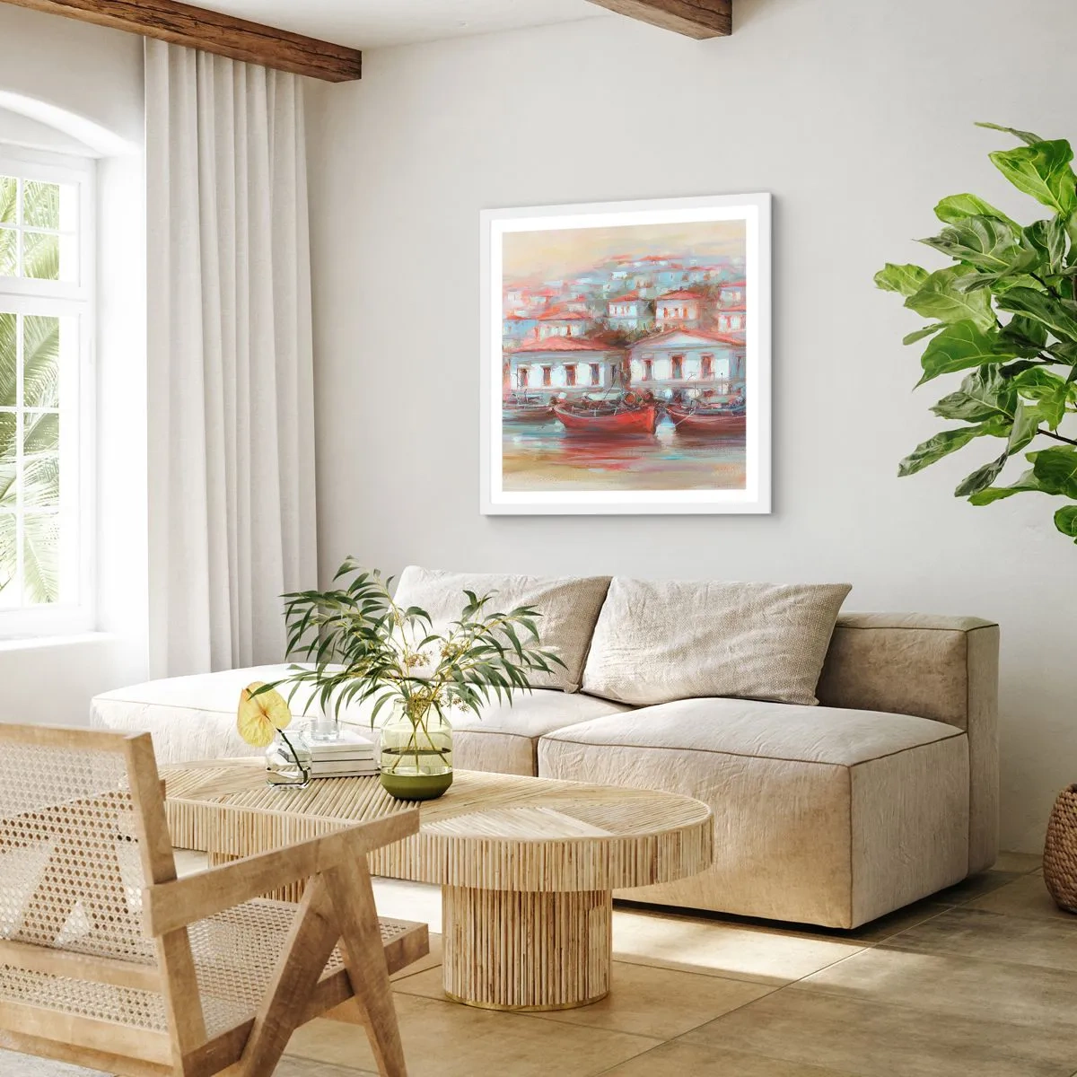 Pôster em moldura branca - Cidade feliz - 30x30 cm