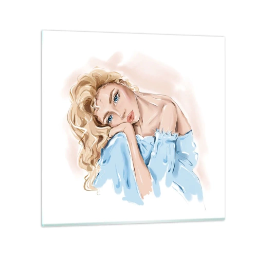Quadro em vidro - Sonhadora em azul - 60x60 cm