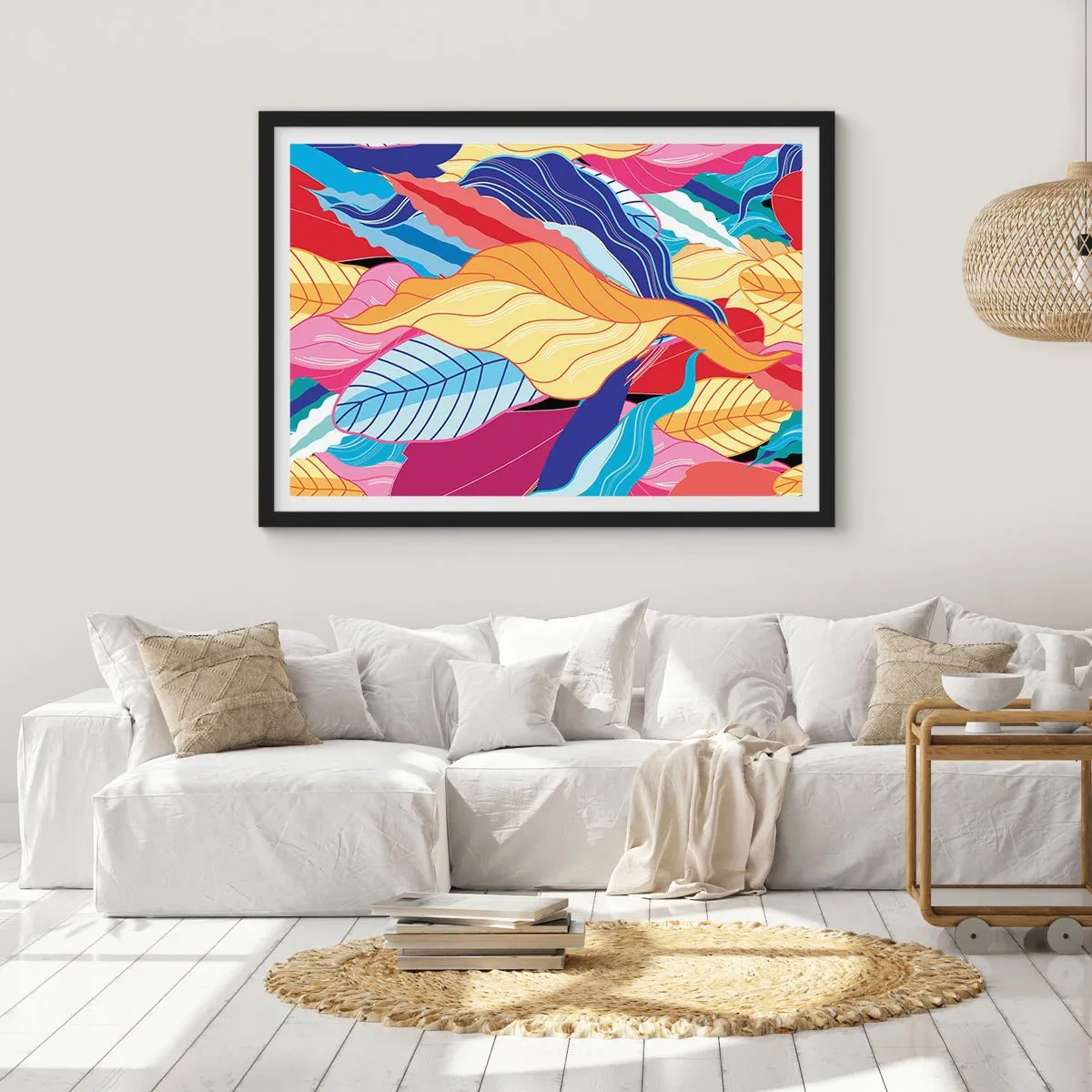 Pôster com moldura preta - Bagunça colorida - 70x50 cm