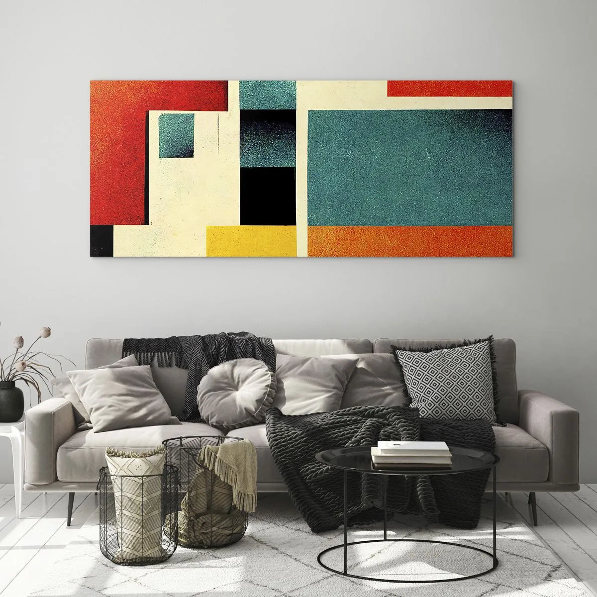 Quadro em vidro - Abstração geométrica – boa energia - 90x30 cm
