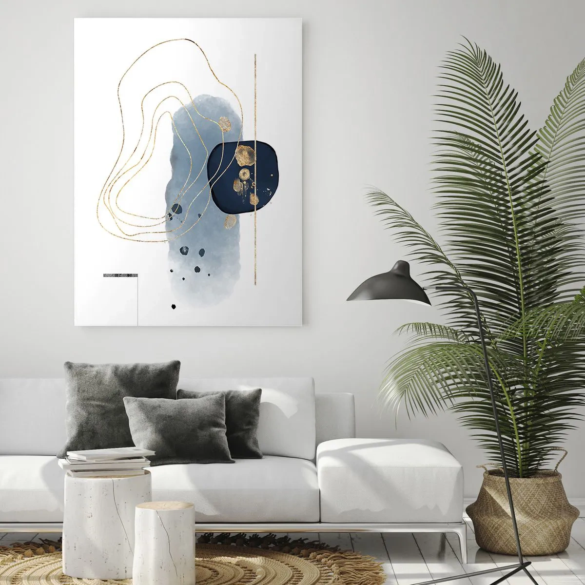 Quadro em vidro - Fantasia azul e dourada - 70x100 cm