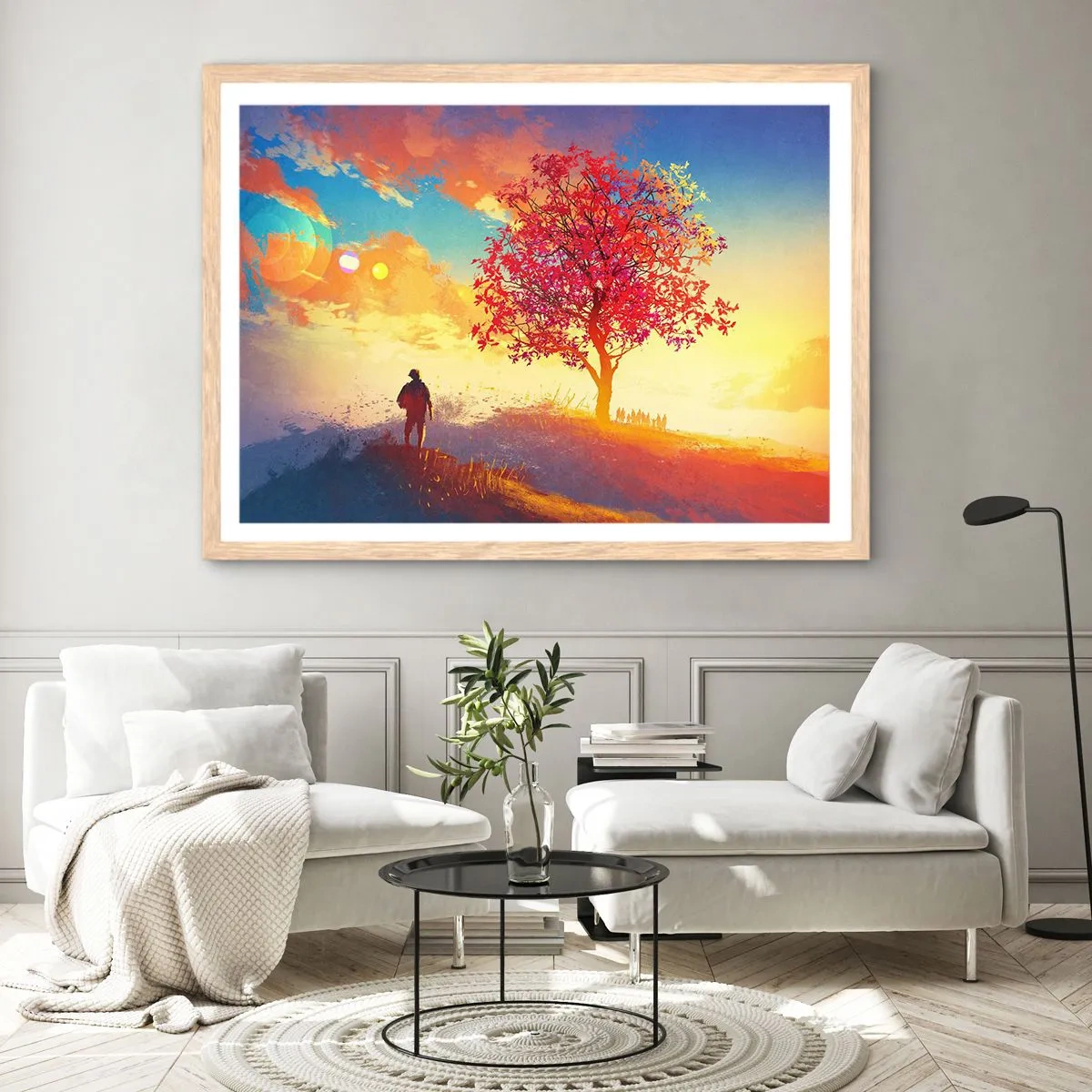 Pôster com moldura de carvalho claro - O peregrino no seu destino - 100x70 cm