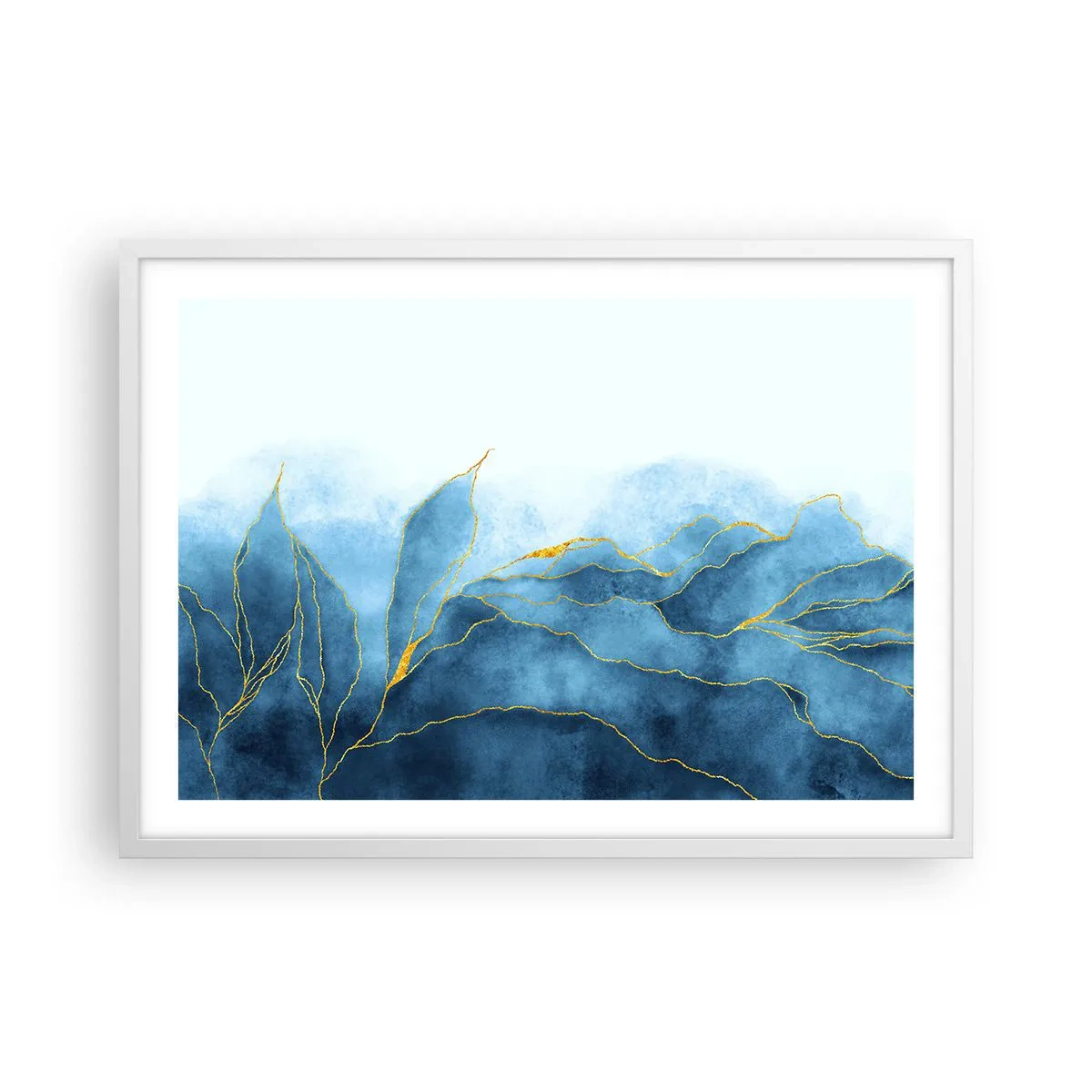 Pôster em moldura branca - Azul dourado - 70x50 cm