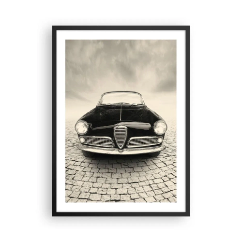 Pôster com moldura preta - A frente de um carro clássico em uma rua de paralelepípedos - 50x70cm - E como não me amar? - Decoração de parede moderna para a sala de estar e quarto ARTTOR
