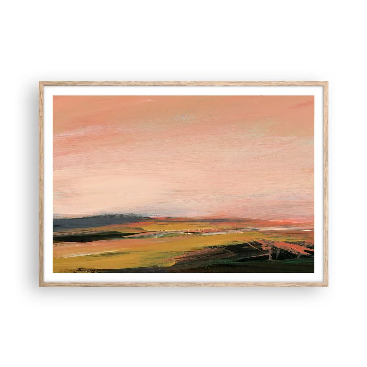 Pôster com moldura de carvalho claro - Em tons rosa - 100x70 cm