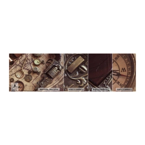Amostra de papel de parede Premium Sand - A aventura nos chama - Mapa mundial, Bússola, Revólver - 100x30 cm