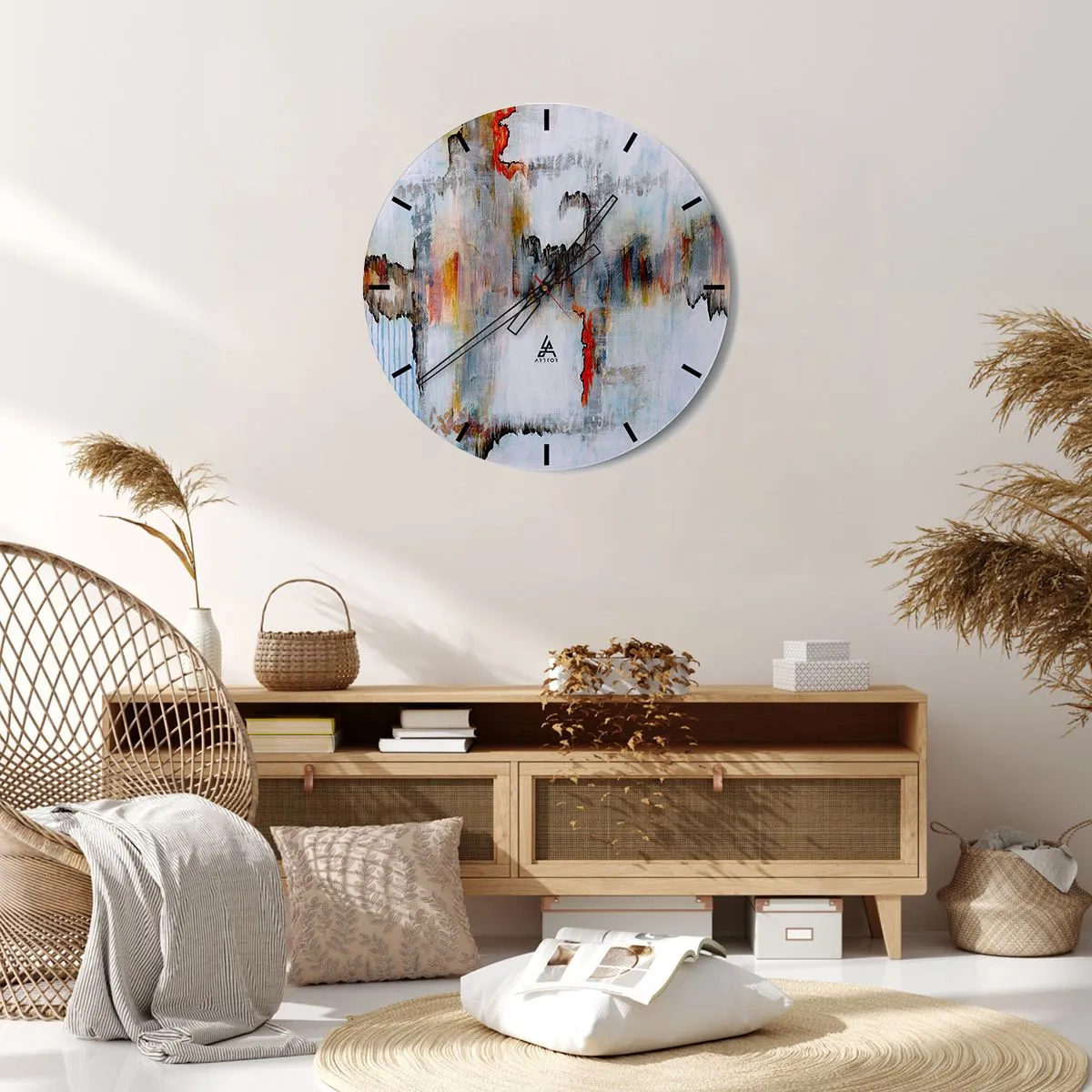 Relógio de parede - Relógio em vidro - Uma composição abstrata em cores brilhantes com detalhes intensos. - 30x30cm - Com um palito na água - Decoração de parede moderna para a sala de estar, cozinha e quarto ARTTOR