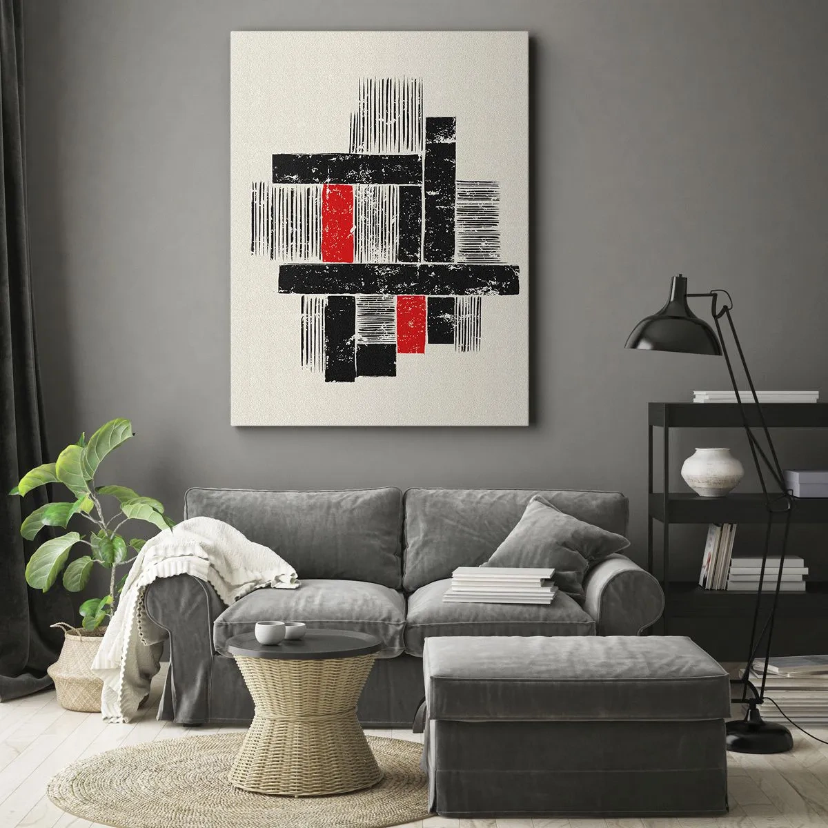 Quadro em tela - Vermelho e preto - 65x120 cm