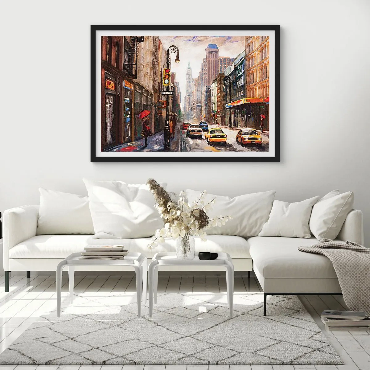 Pôster com moldura preta - Nova York – colorida também na chuva - 50x40 cm