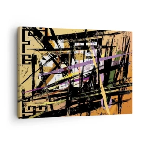 Quadro em tela - Linhas e formas abstratas em um fundo bege - 70x50cm - Corte afiado - Decoração de parede moderna para a sala de estar e quarto ARTTOR