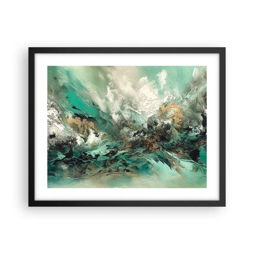 Pôster com moldura preta - Surf esmeralda e preto - 50x40 cm