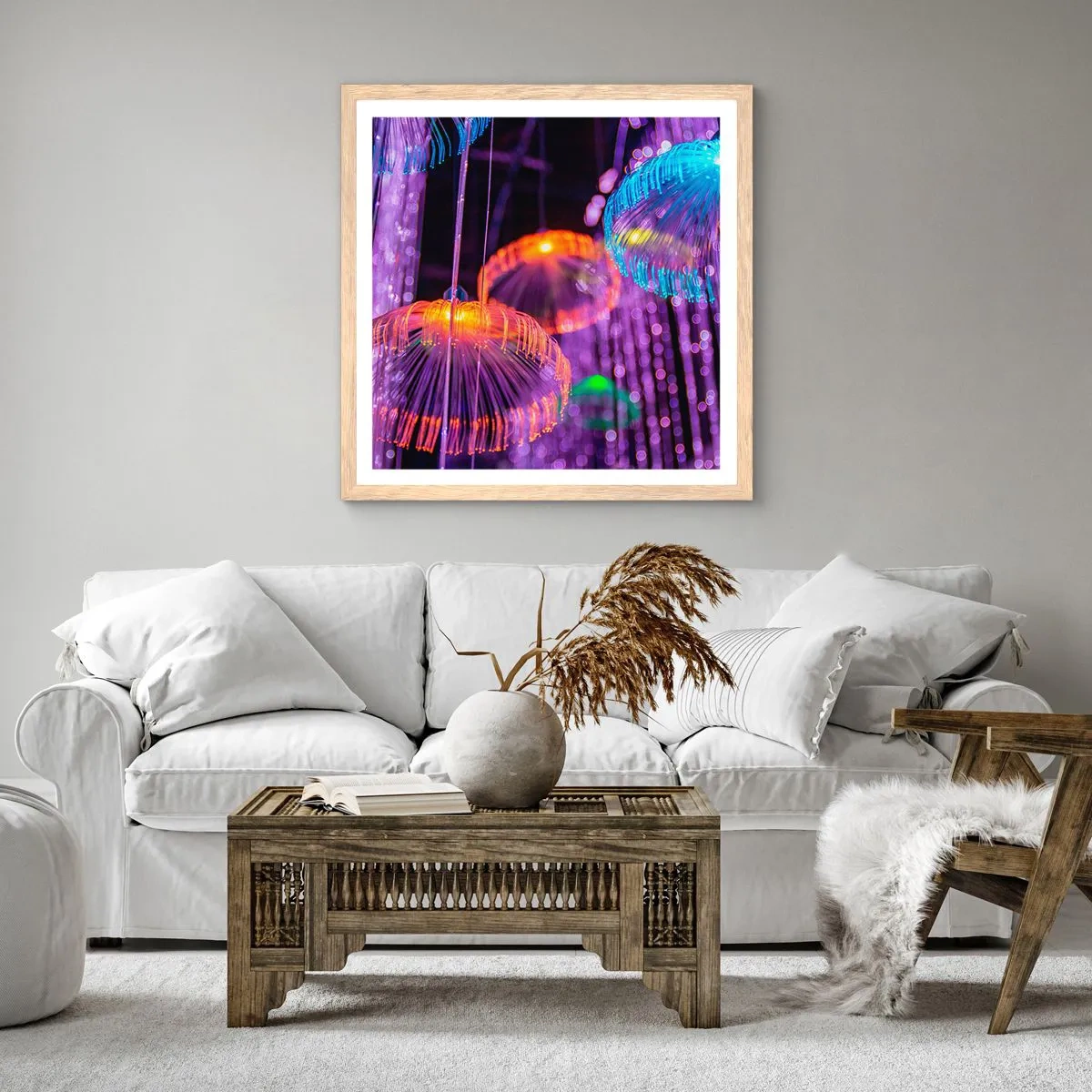 Pôster com moldura de carvalho claro - Fonte de luz - 50x50 cm