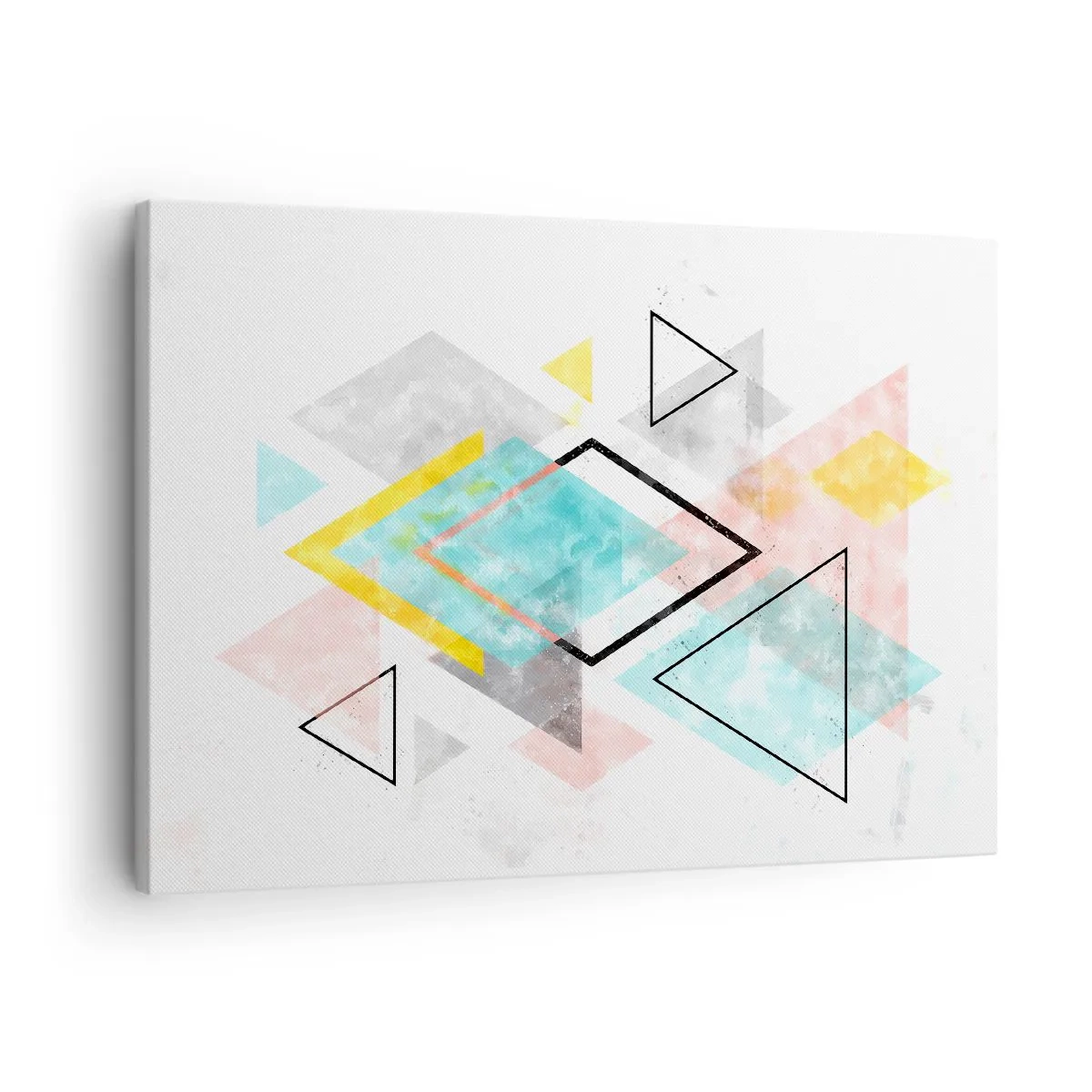 Quadro em tela - Padrões geométricos coloridos em um fundo branco - 70x50cm - Jogo geométrico - Decoração de parede moderna para a sala de estar e quarto ARTTOR