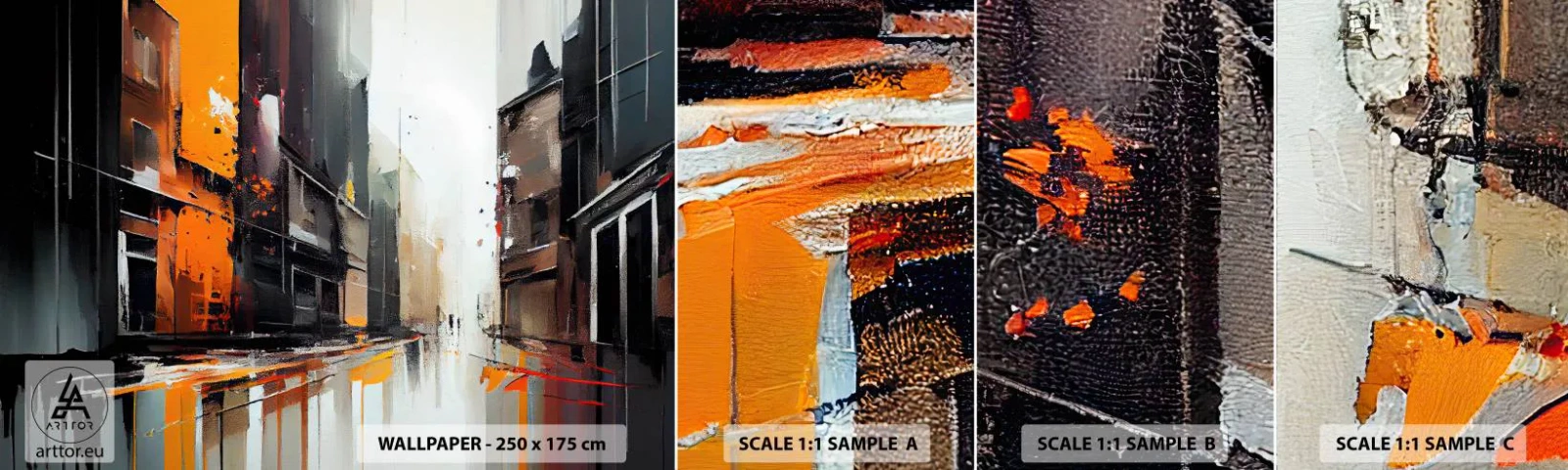 Amostra de papel de parede autocolante Deluxe Sticker - Dia chuvoso - Arquitetura, Arte Moderna, Cidade - 100x30 cm