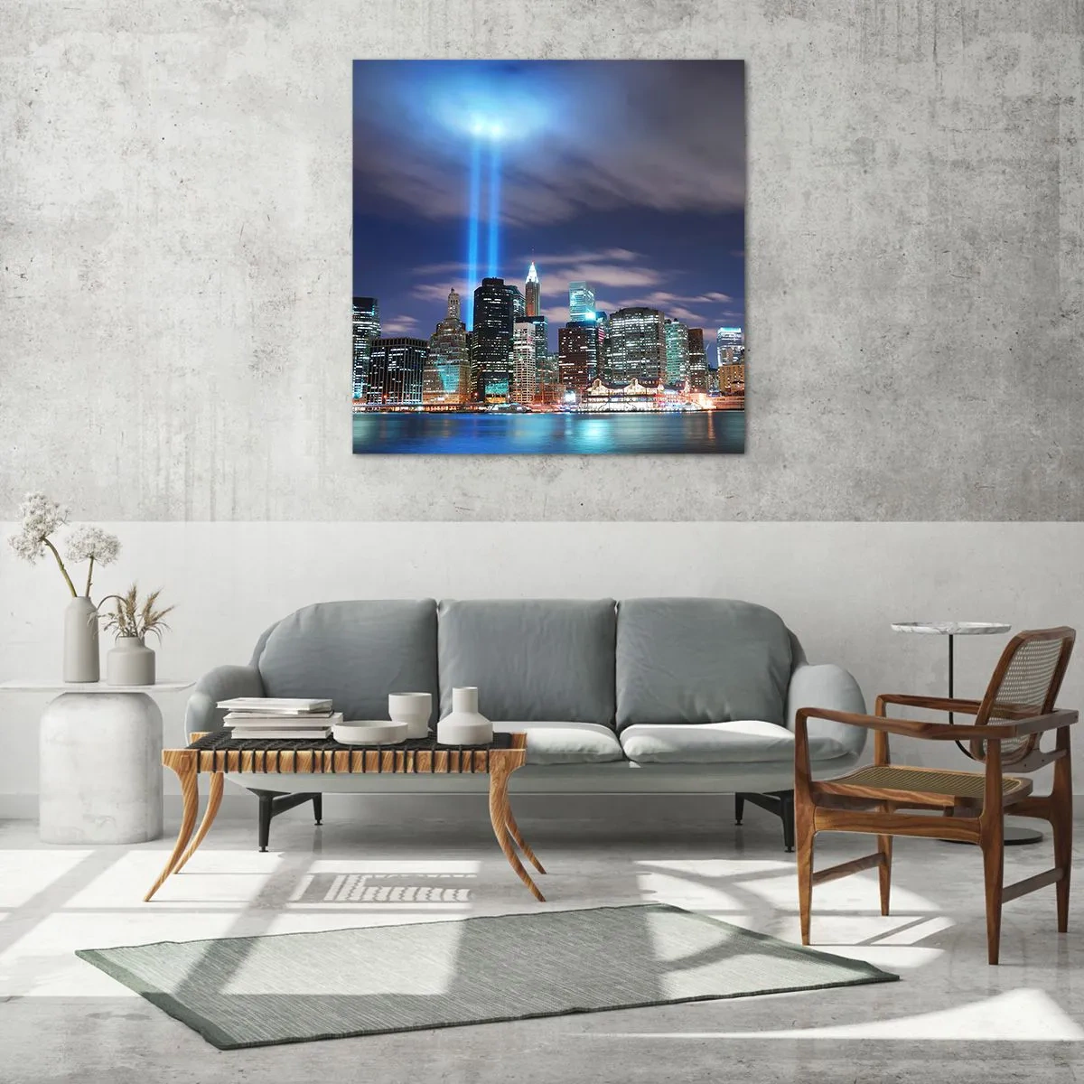 Quadro em vidro - Alcançar o céu com a luz - 50x50 cm