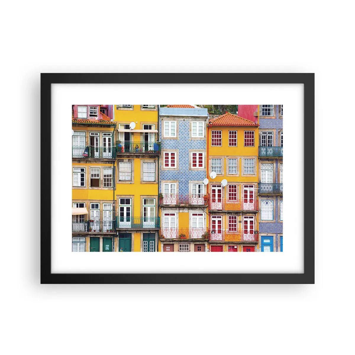 Pôster com moldura preta - Cores da cidade velha - 40x30 cm