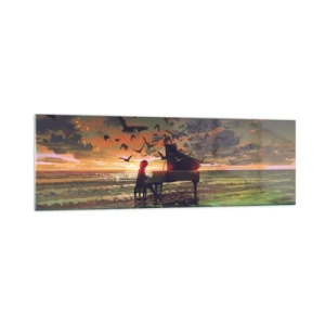 Quadro em vidro - Um concerto de piano e ondas - 160x50 cm