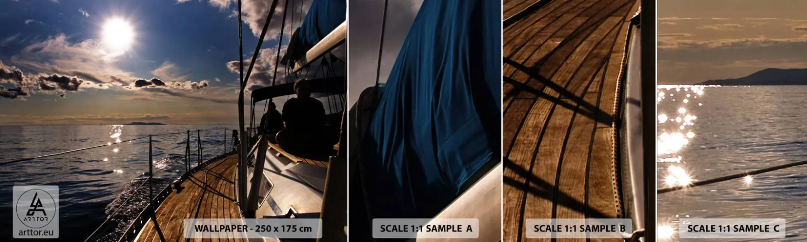 Amostra de papel de parede autocolante Deluxe Sticker - Sob velas em direção ao sol - Náutico, Iate, Mar - 100x30 cm